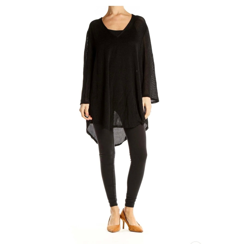 Jordan‎ Taylor Black Mesh Tunic Top V-Neck High-Low Sheer Cover Up GF14028 L